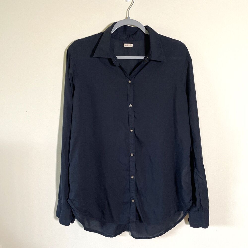 Hollister Women's Button Up Long Sleeves Blue Shirt Size Medium Casual Office